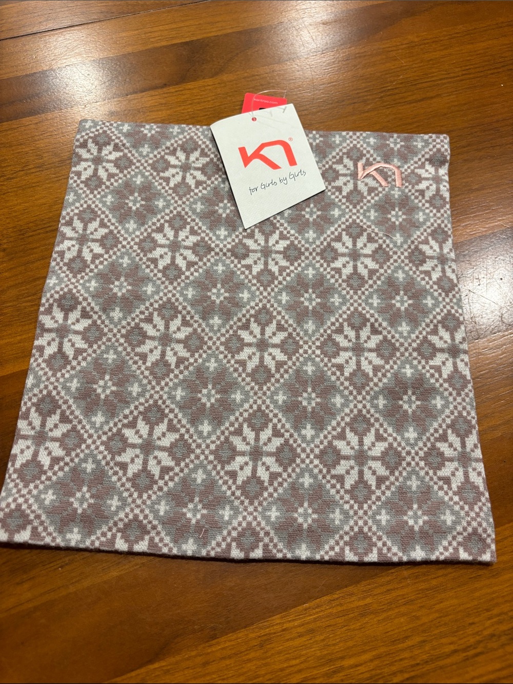 Kari Traa Pink, Grey and White fair isle 100% wool tube gaiter, new